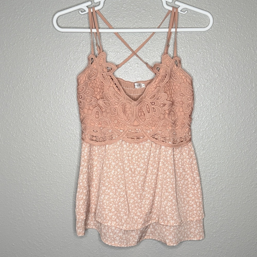 Feager Lace Babydoll Top‎ Pink Floral Coquette Boho Fairy Soft Girl Strappy L